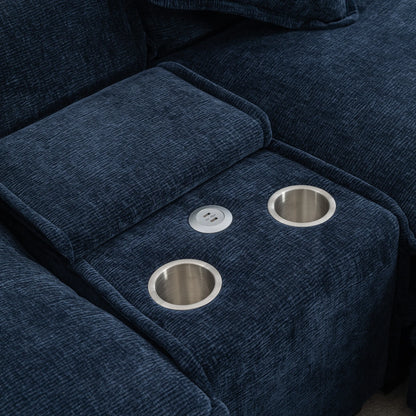 Plush Couch, Deep Seat Couch with Ottomans, Blue