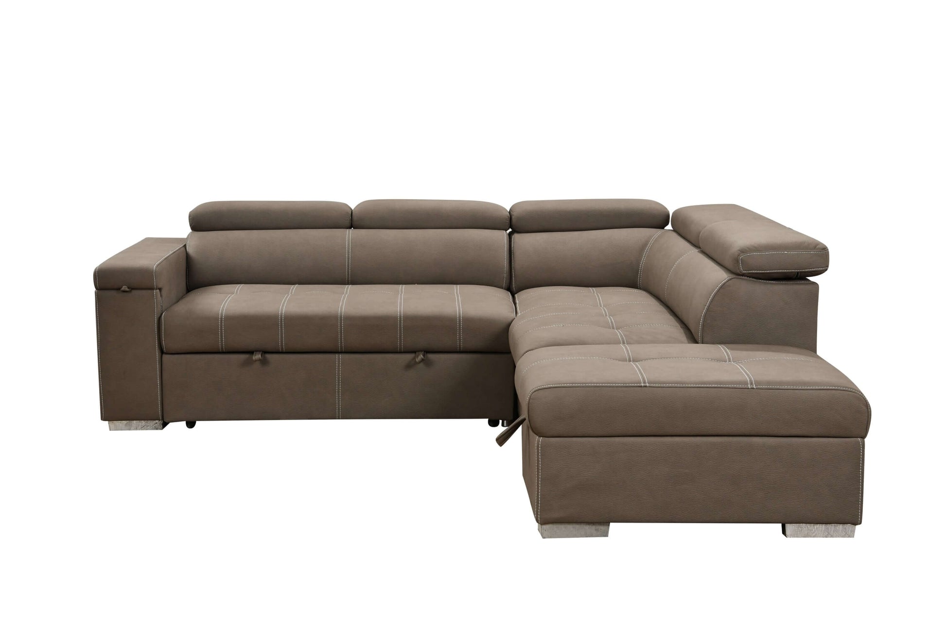 Louie L-Shaped Sofa Bed, Convertible Couch Pullout with Storage Chaise and Adjustable Headrest - Brown