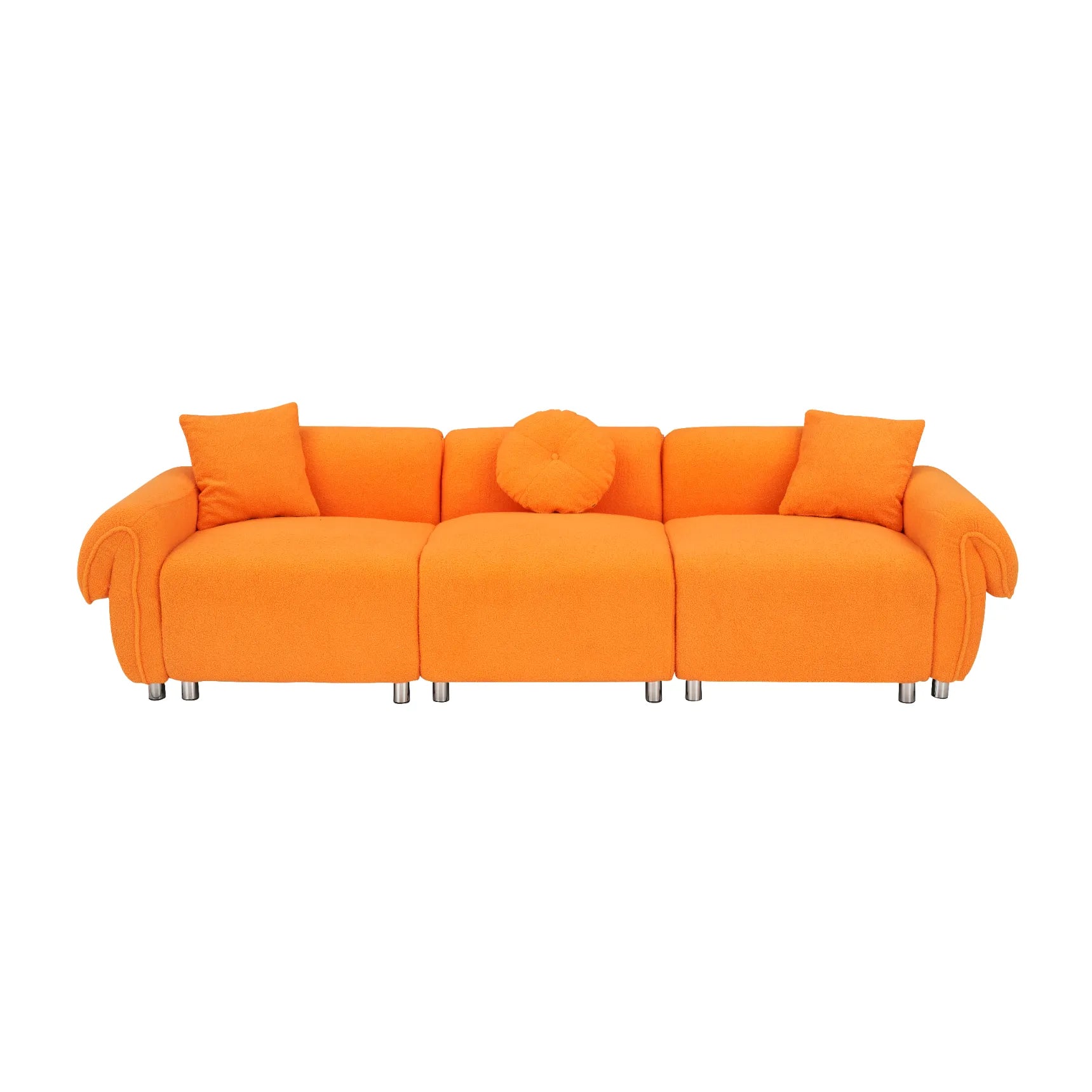 3 Seater Sofa, Plush Upholstered Teddy Velvet Couch, Orange