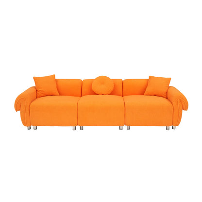 3 Seater Sofa, Plush Upholstered Teddy Velvet Couch, Orange