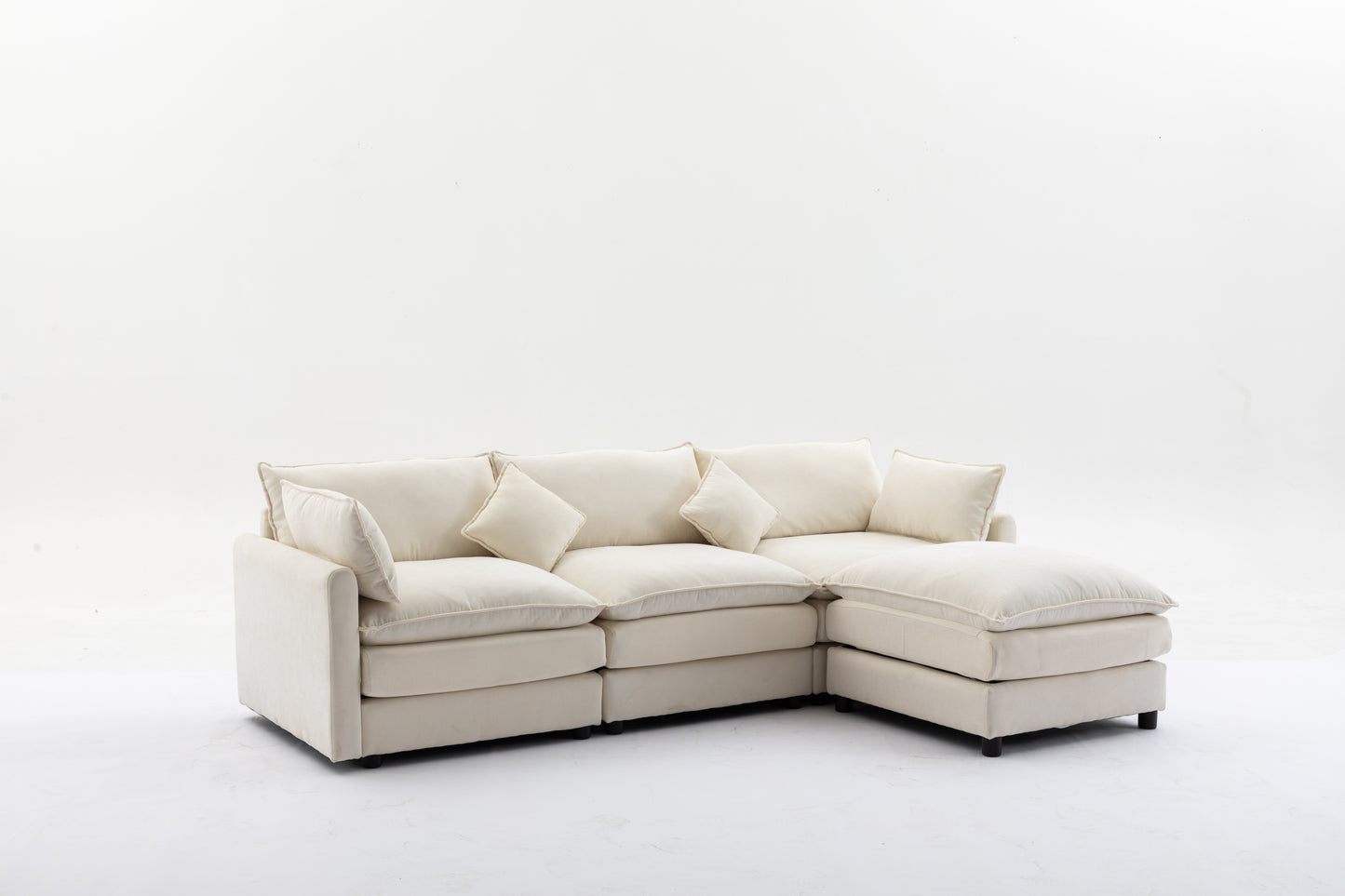 Louie Sofa L Shape, Modular Couch with Ottoman - Beige