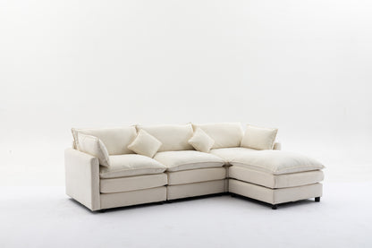 Louie Sofa L Shape, Modular Couch with Ottoman - Beige