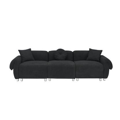 3 Seater Sofa, Plush Upholstered Teddy Velvet Couch, Black