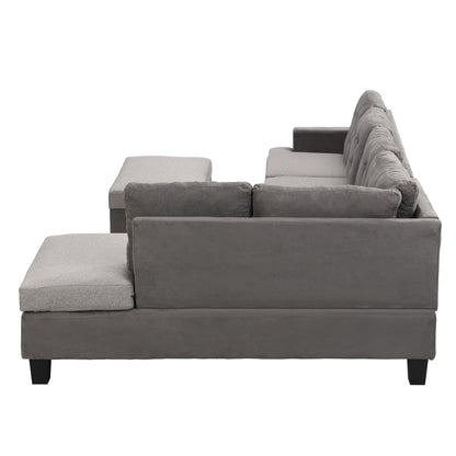 Gray Sectional Couch, Sofa with Chaise and Storage Ottoman