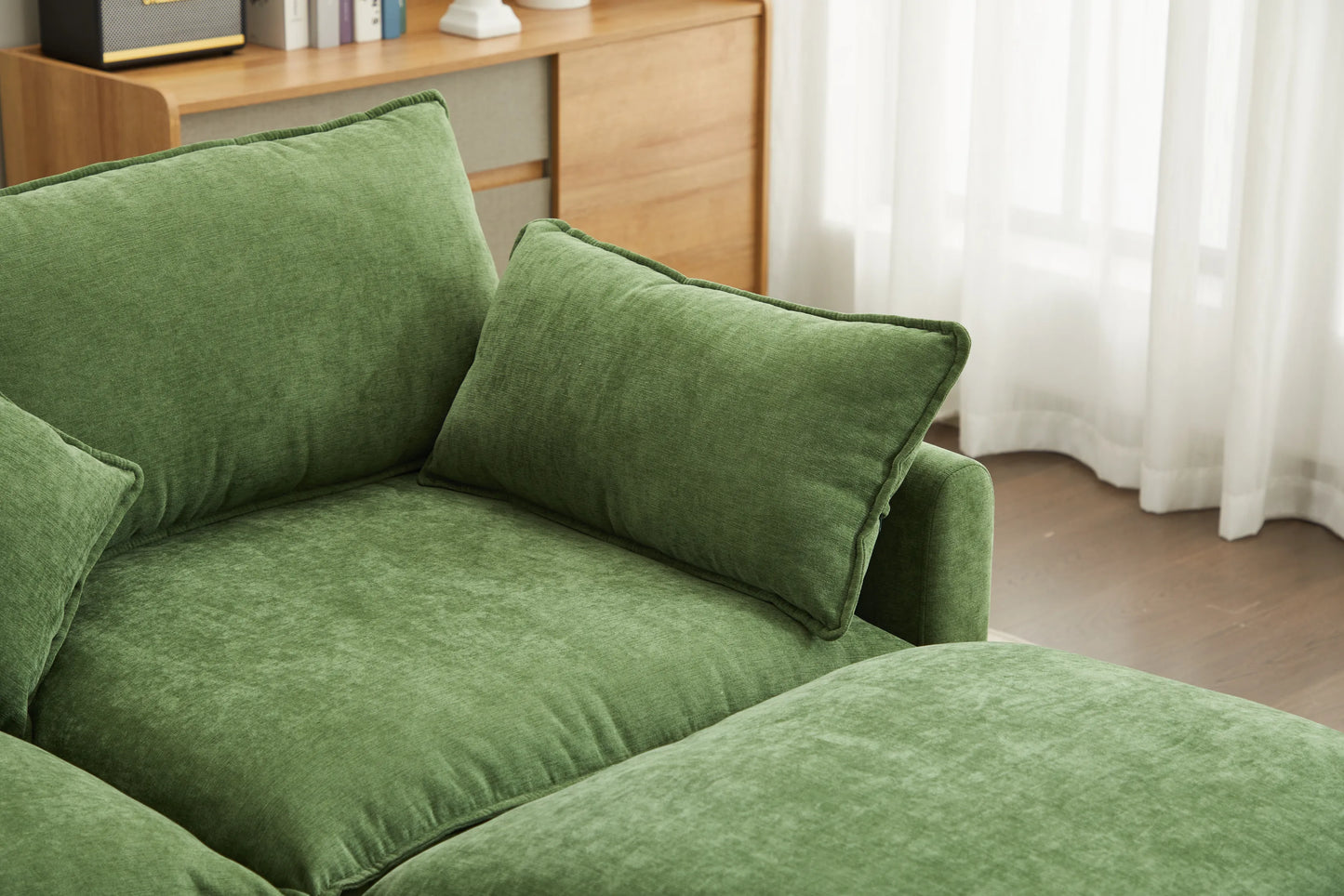 3 Seater Sofa, L Shaped Couch with Ottoman, Beige/Gray/Green