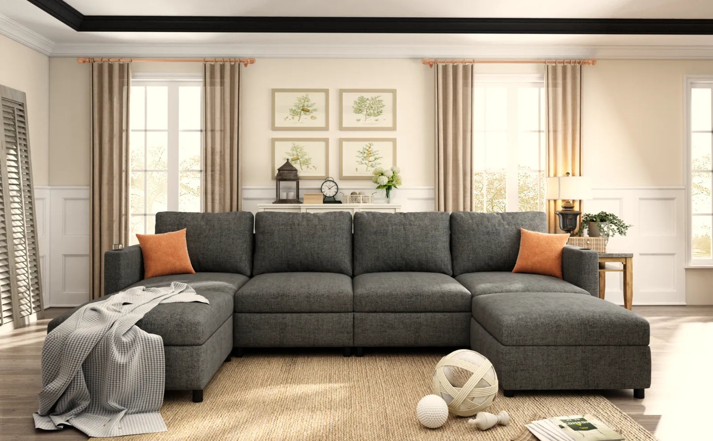 Large Sectional Couch with Storage, Sofa with Chaise- Gray