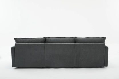 3 Seater Sofa, L Shaped Couch with Ottoman, Beige/Gray/Green