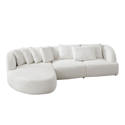 Deep Seat Couch with Chaise Lounge, Curved Corner Sectional, Beige