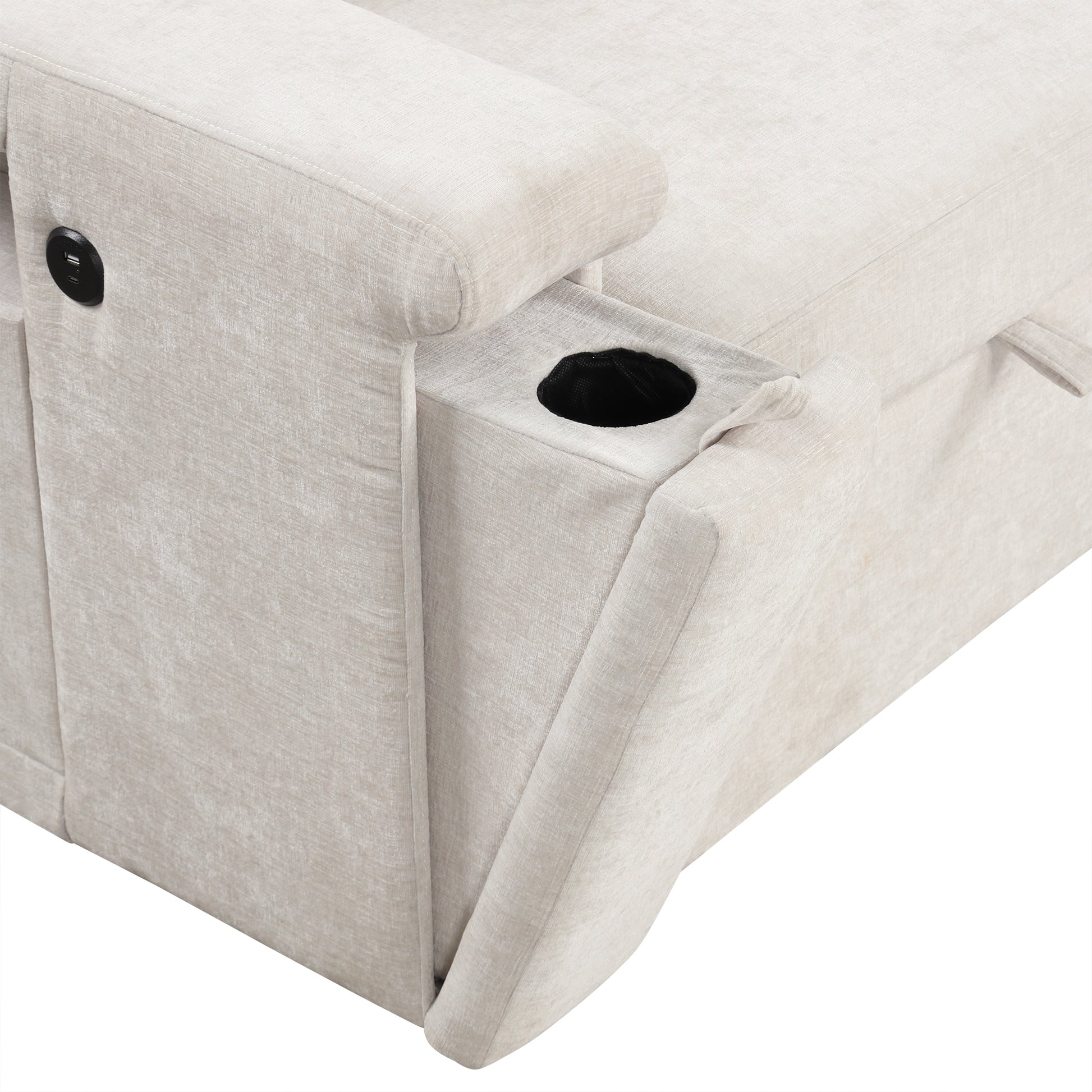 Sleeper Sectional, Sofa L Shape, Couch with Ottoman and Storage, Beige
