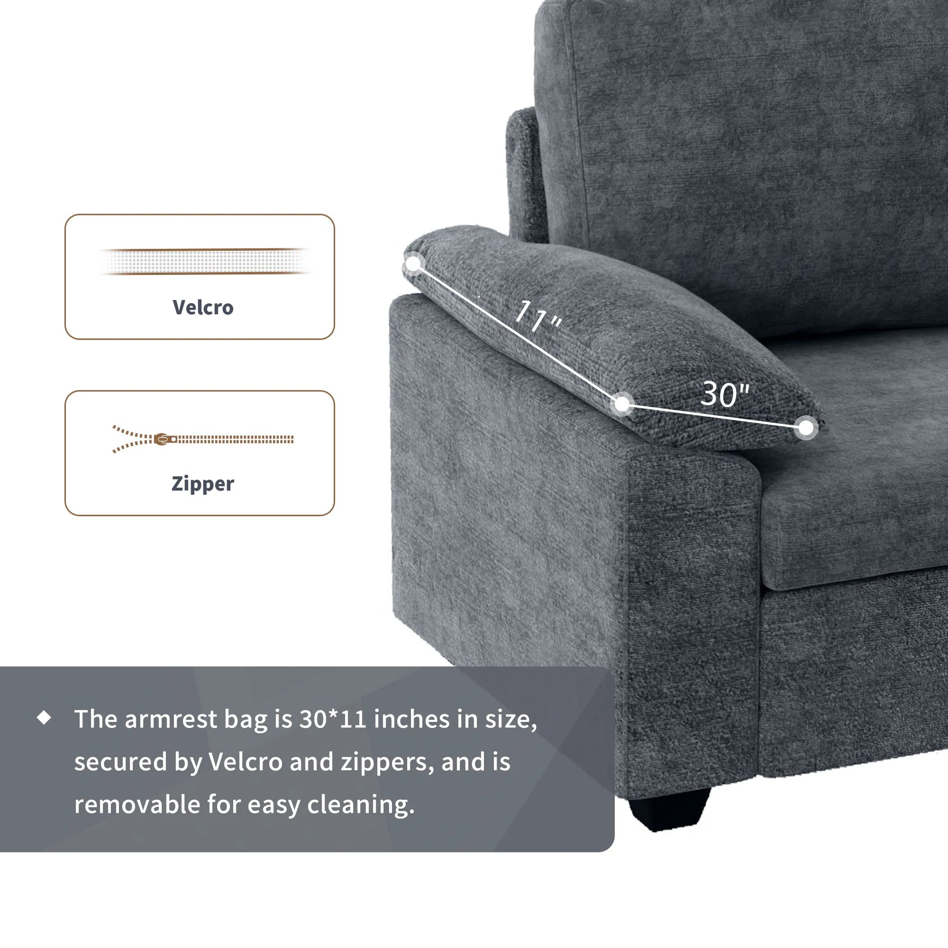 Modern L-Shape Velvet Sectional Sofa, Corner Couch with Ottoman, Grey