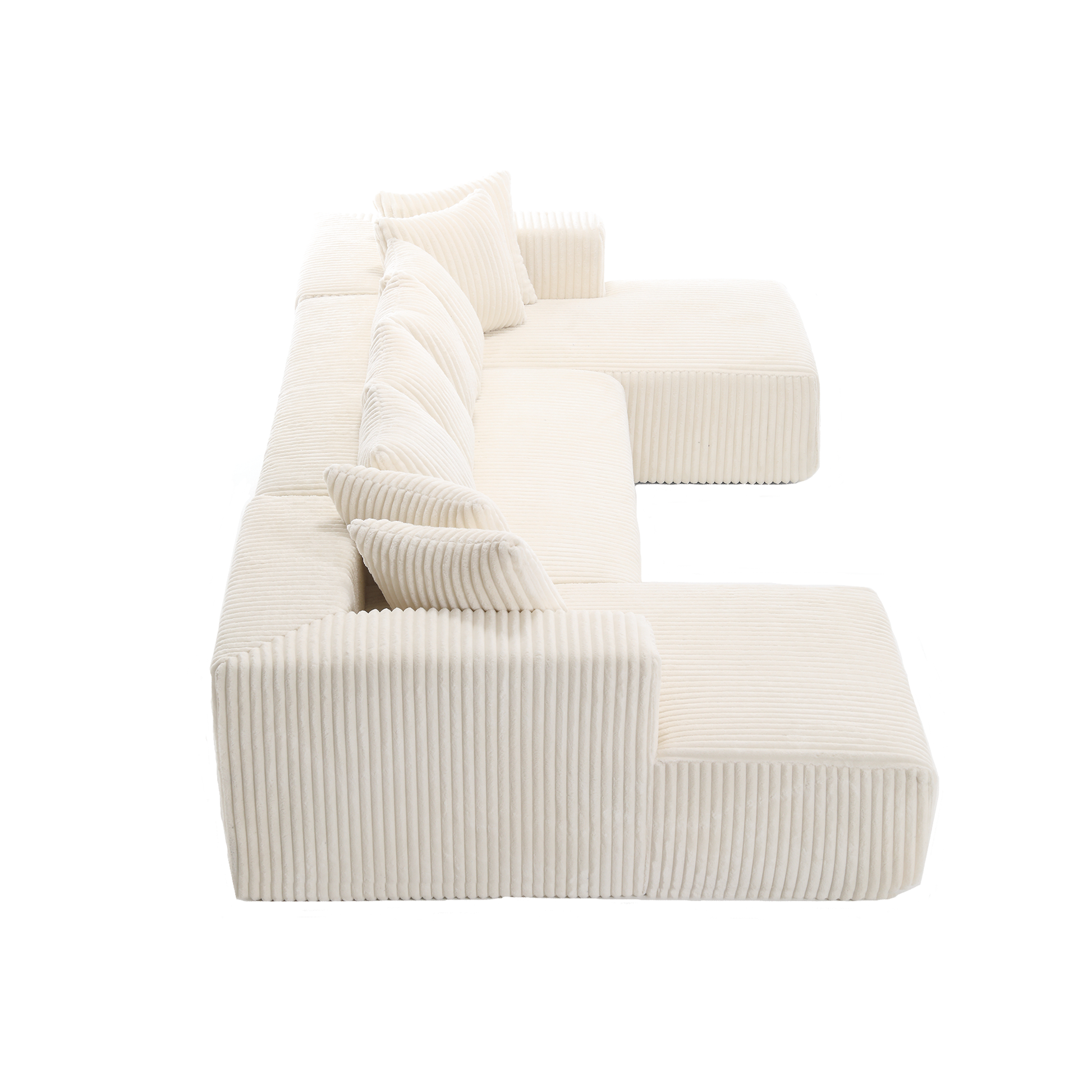 Modular U Shaped Sectional, Corduroy Couch with Double Chaise, White