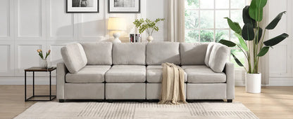 U Shaped Couch, Chenille Sectional Sofa with Ottoman, Grey