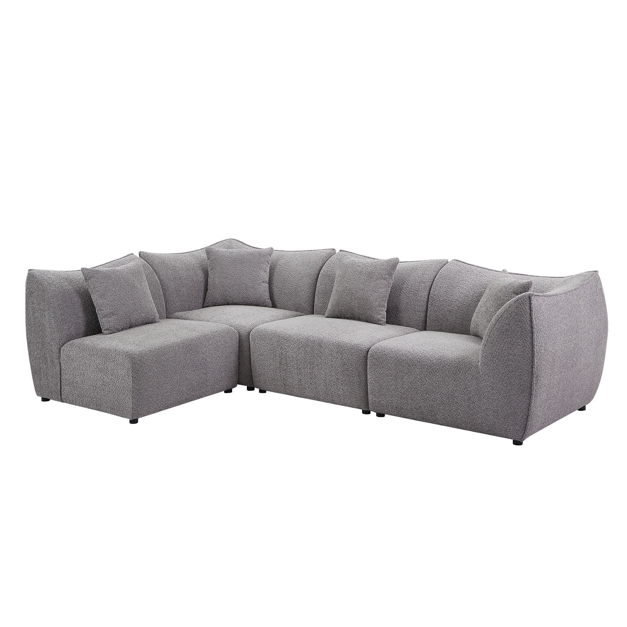 Grey Sectional Couch, Sofa L Shape, Comfy Teddy Fleece