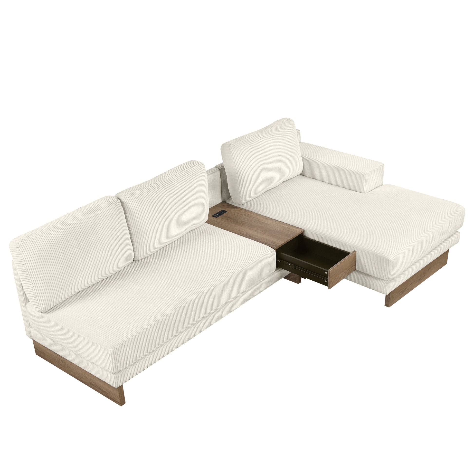 Corduroy Couch, Modern L Shaped Sectional Sofa with Reversible Chaise, Beige