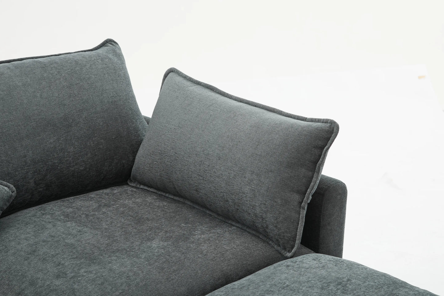 3 Seater Sofa, L Shaped Couch with Ottoman, Beige/Gray/Green