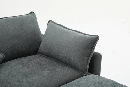 3 Seater Sofa, L Shaped Couch with Ottoman, Beige/Gray/Green