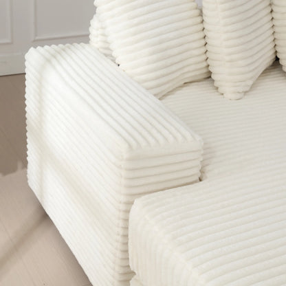 L Shaped Corduroy Couch, Plush Chaise Lounge Sofa, Beige