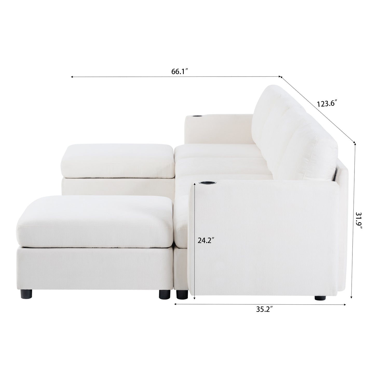 Large Sectional Couch with Storage, Sofa with Chaise- Beige