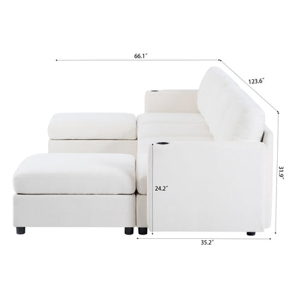 Large Sectional Couch with Storage, Sofa with Chaise- Beige
