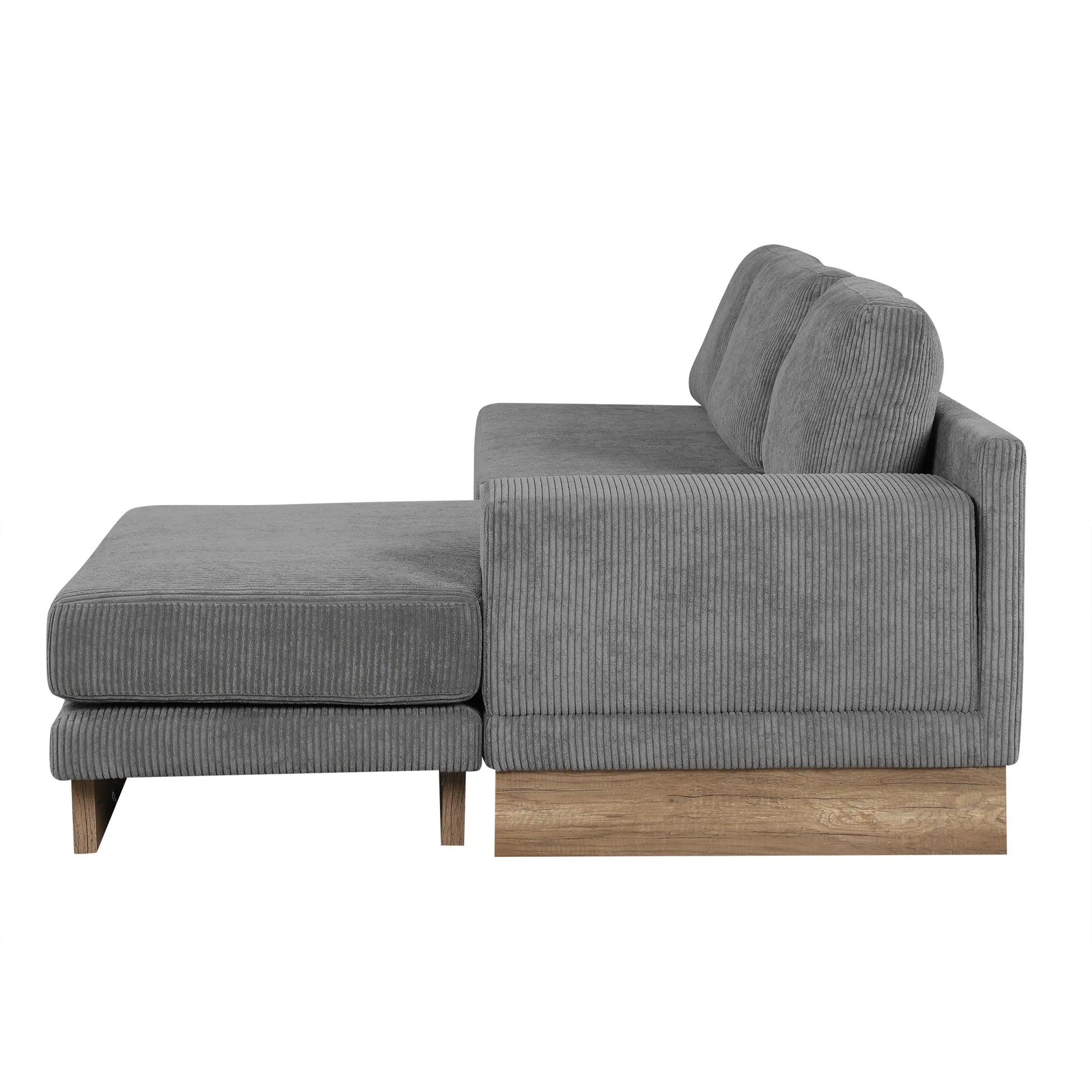 Corduroy Couch, Modern L Shaped Sectional Sofa with Reversible Chaise, Gray