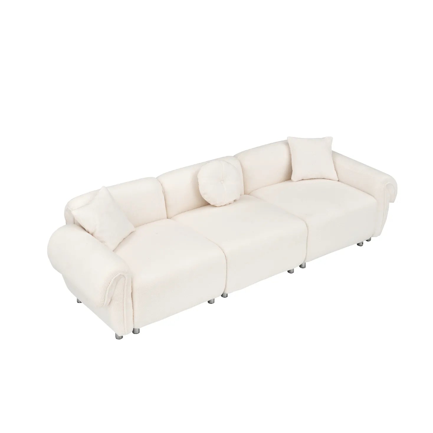 3 Seater Sofa, Plush Upholstered Teddy Velvet Couch, Beige