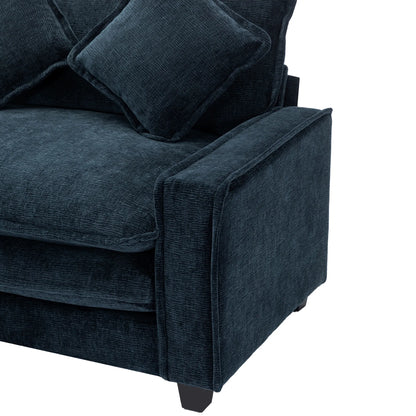 Plush Couch, Deep Seat Couch with Ottomans, Blue