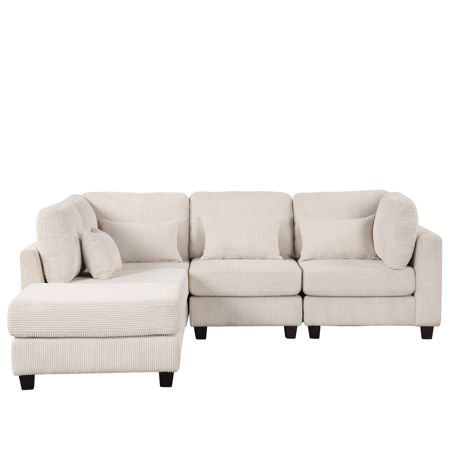 Louie Modular Sectional Sofa, Corduroy Couch with Ottoman - Beige