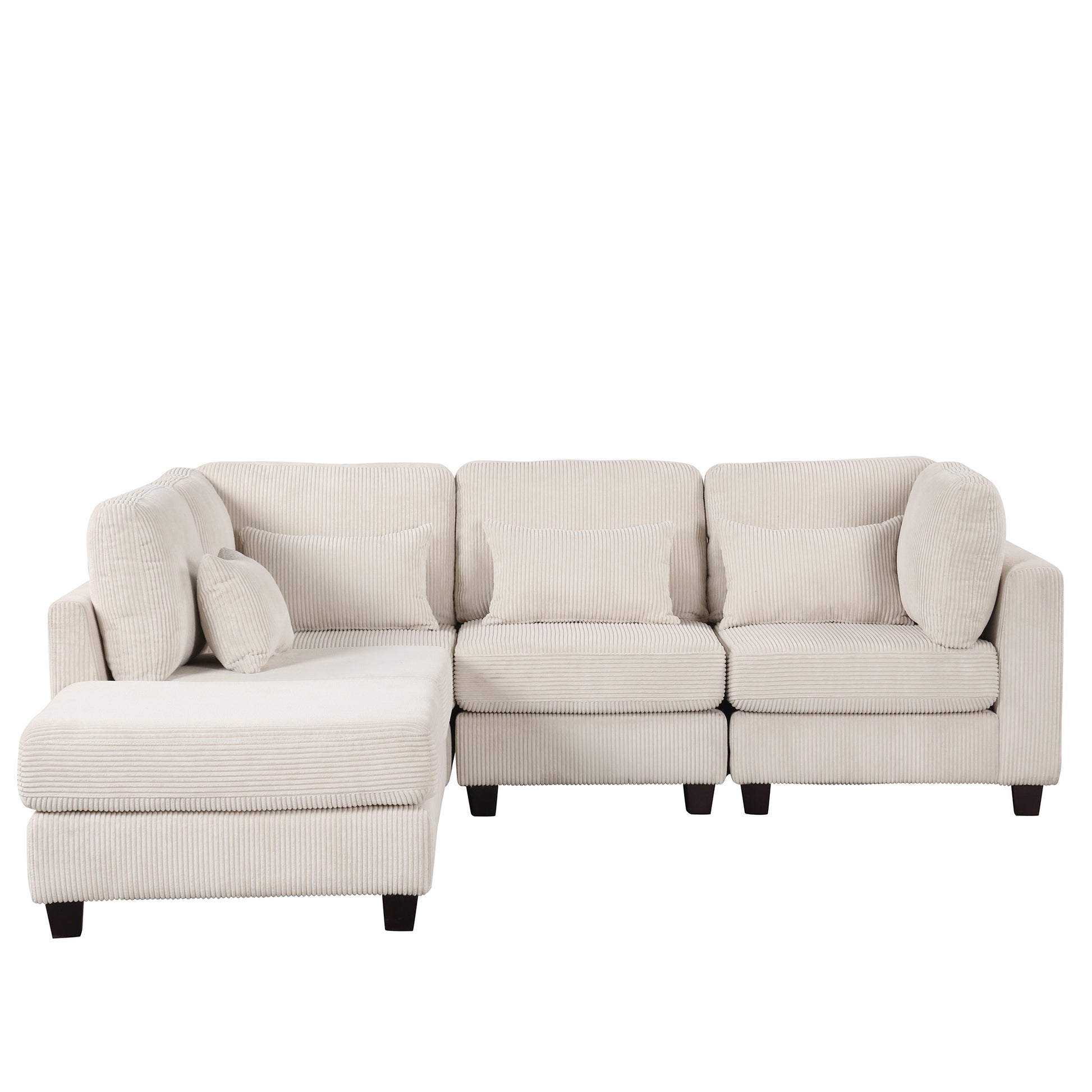 Louie Modular Sectional Sofa, Corduroy Couch with Ottoman - Beige