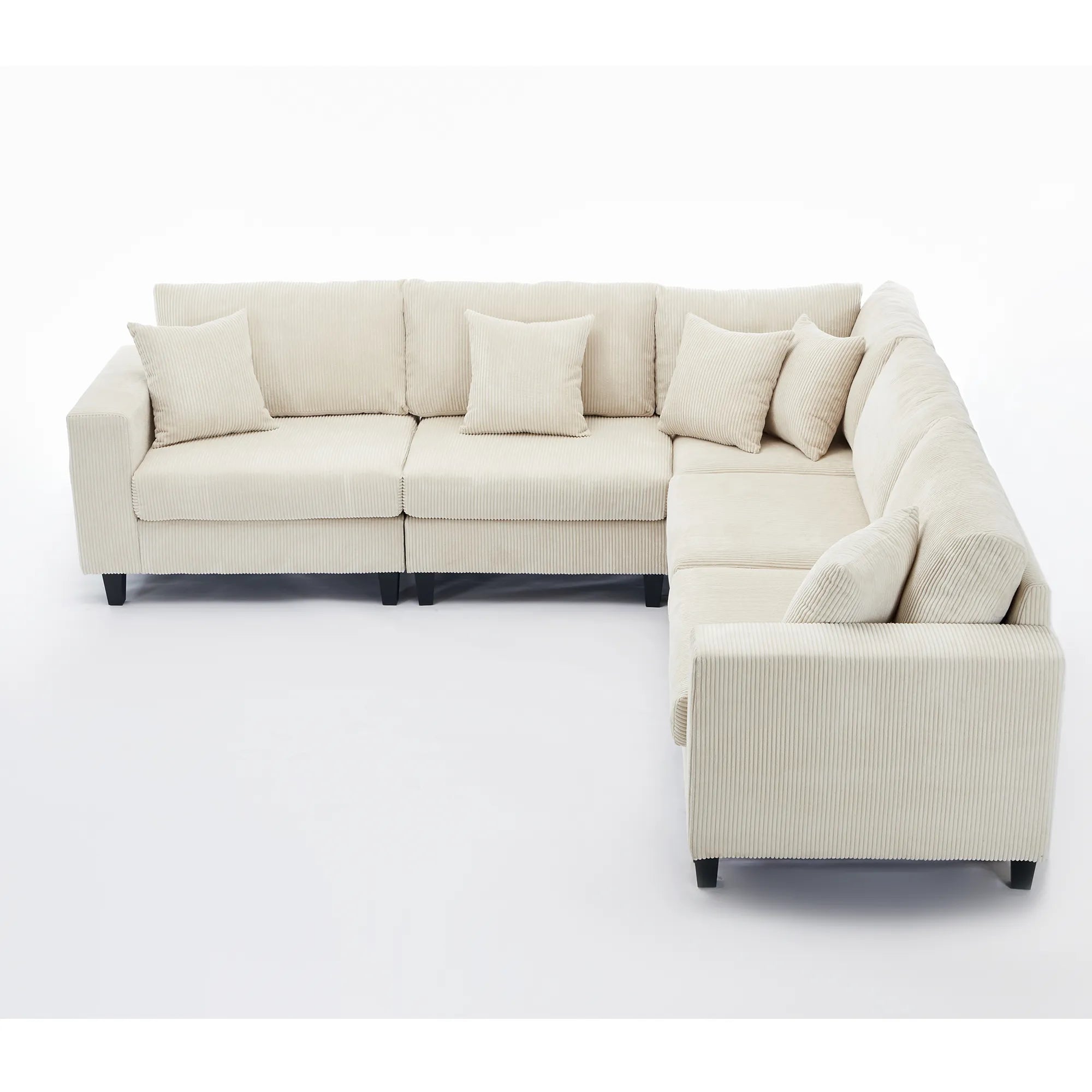 Modular Sectional Sofa, Deep Seat Corduroy Couch, Beige