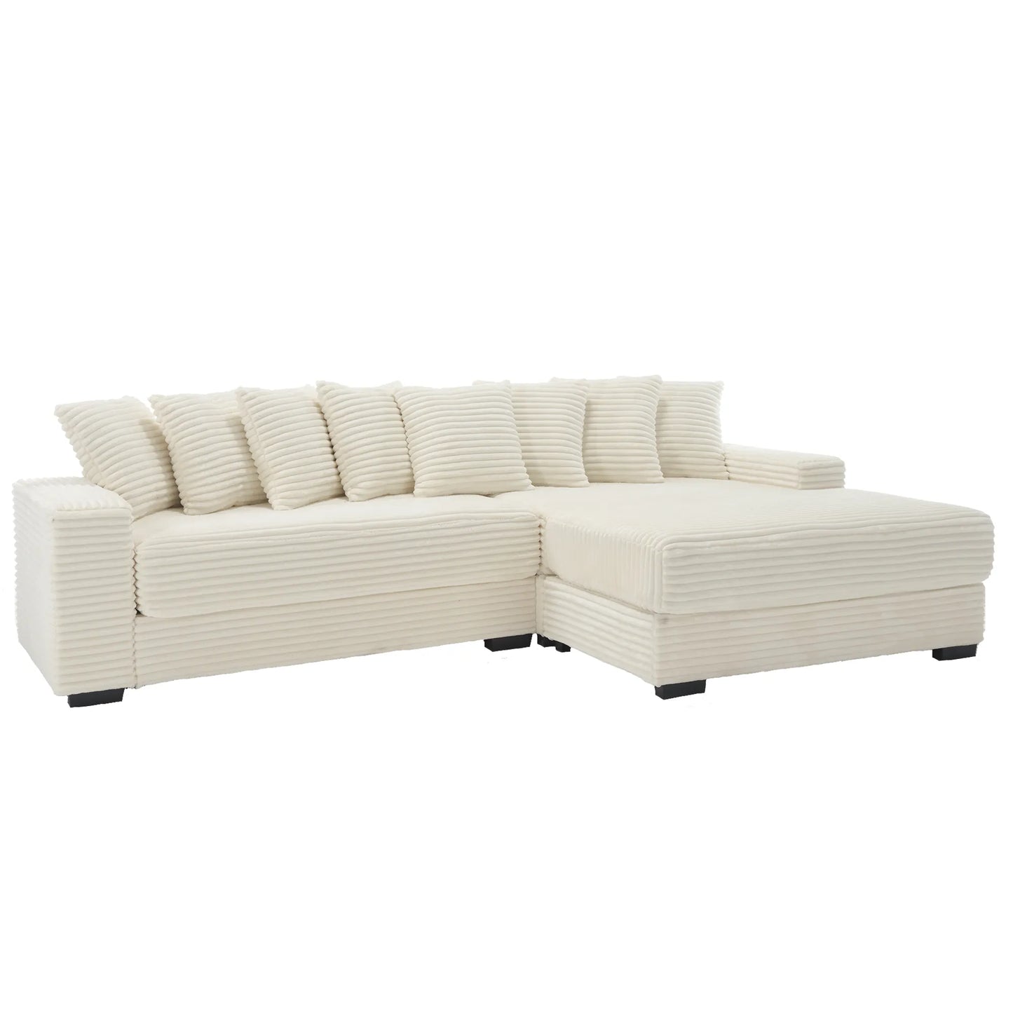L Shaped Corduroy Couch, Plush Chaise Lounge Sofa, Beige
