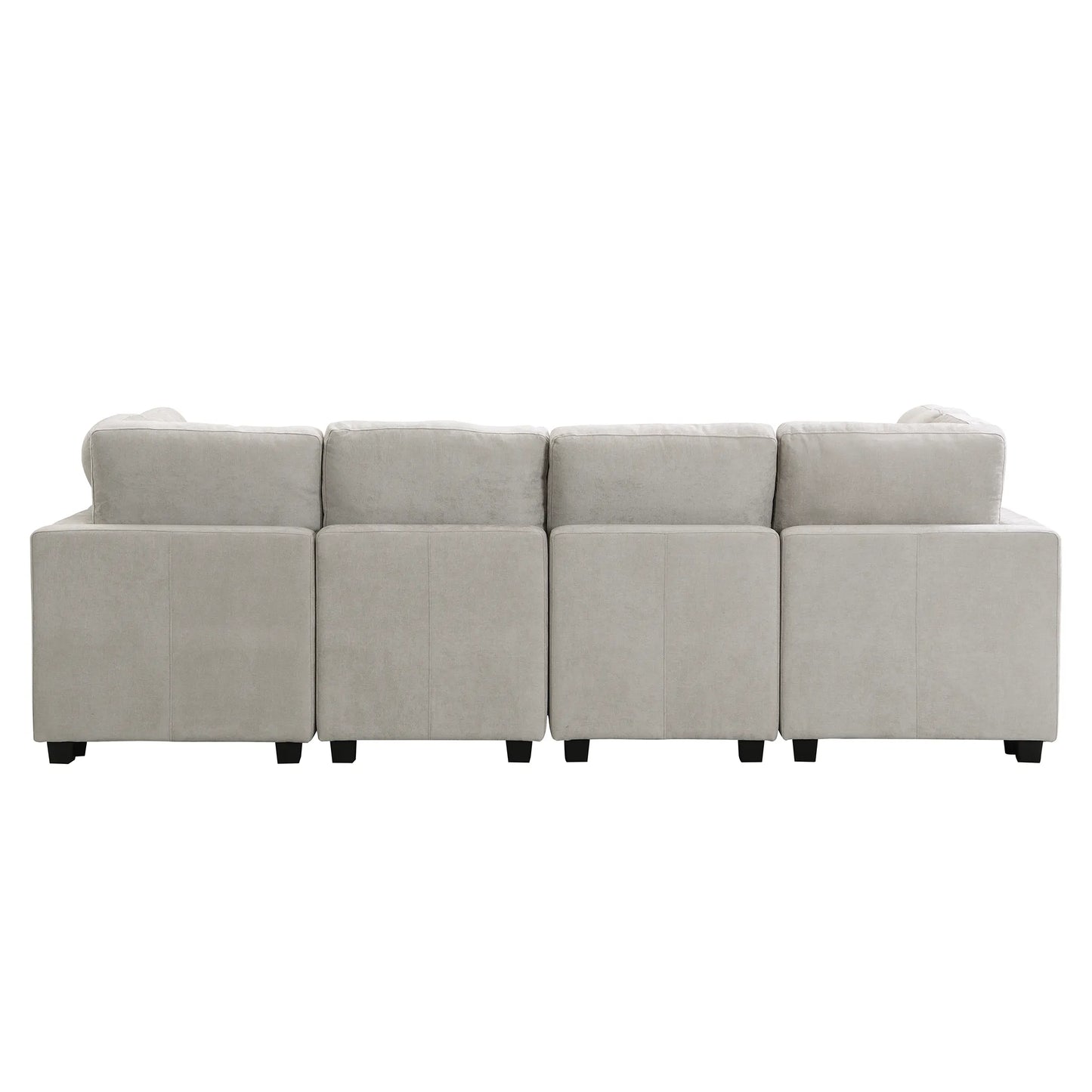 U Shaped Couch, Chenille Sectional Sofa with Ottoman, Grey