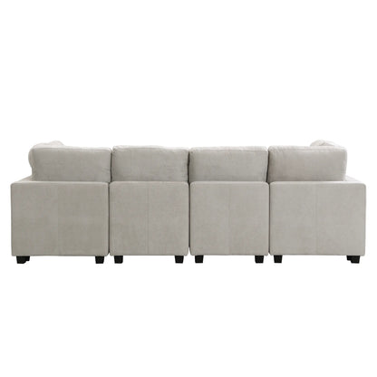 U Shaped Couch, Chenille Sectional Sofa with Ottoman, Grey