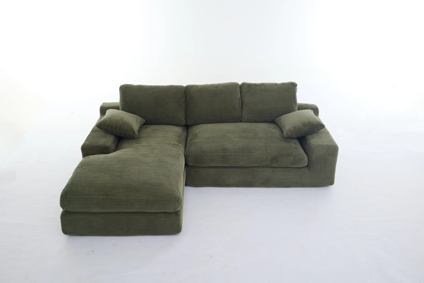 Chaise Lounge Sofa, L Shape Reversible Corduroy Couch Sectional, Green