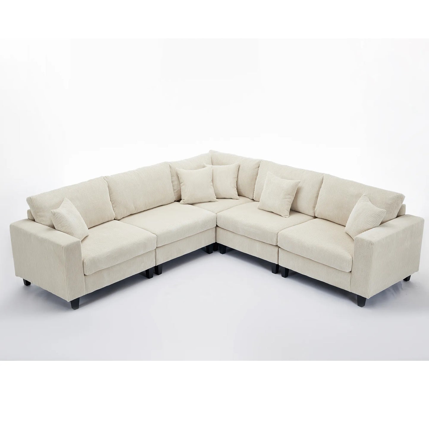 Modular Sectional Sofa, Deep Seat Corduroy Couch, Beige