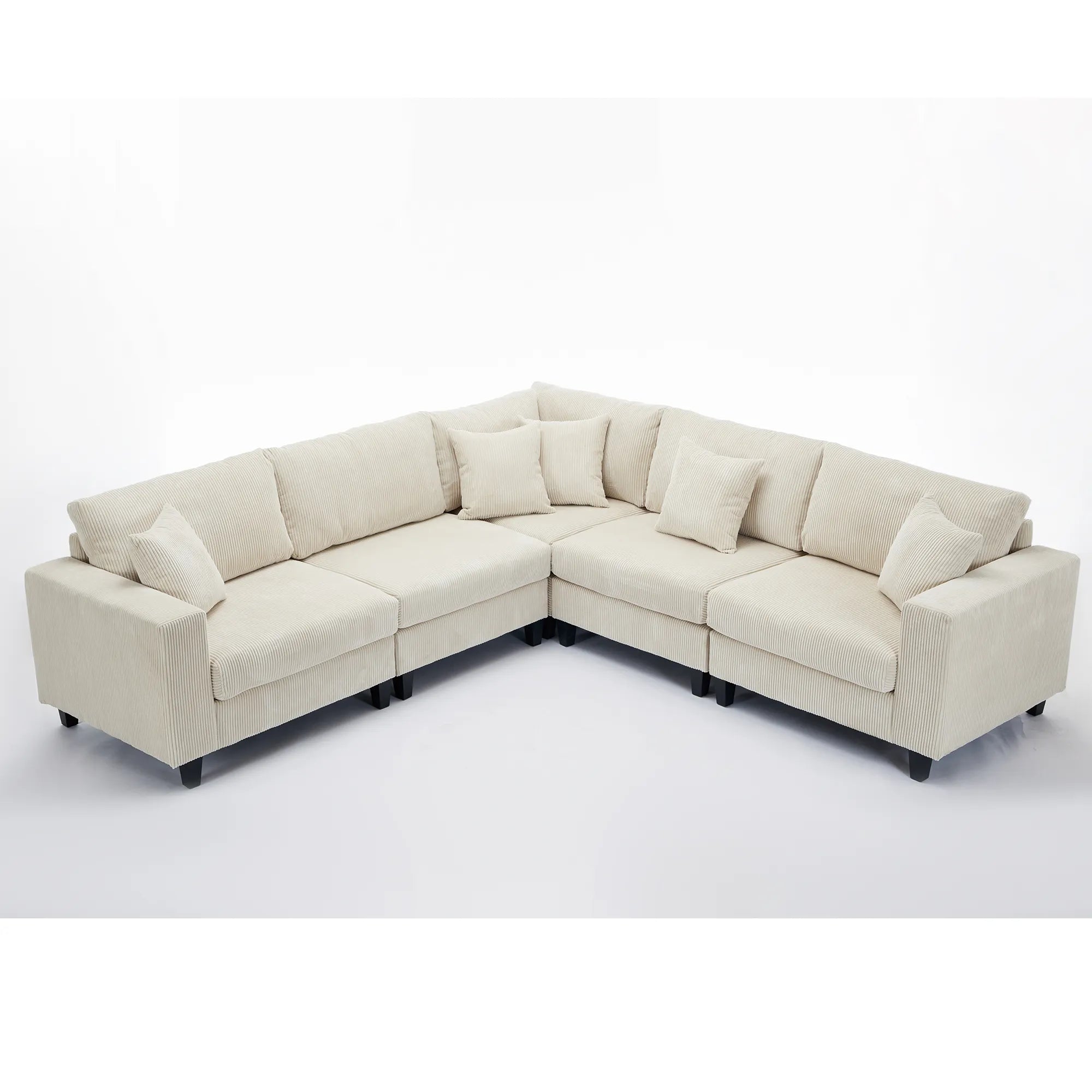 Modular Sectional Sofa, Deep Seat Corduroy Couch, Beige