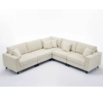 Modular Sectional Sofa, Deep Seat Corduroy Couch, Beige