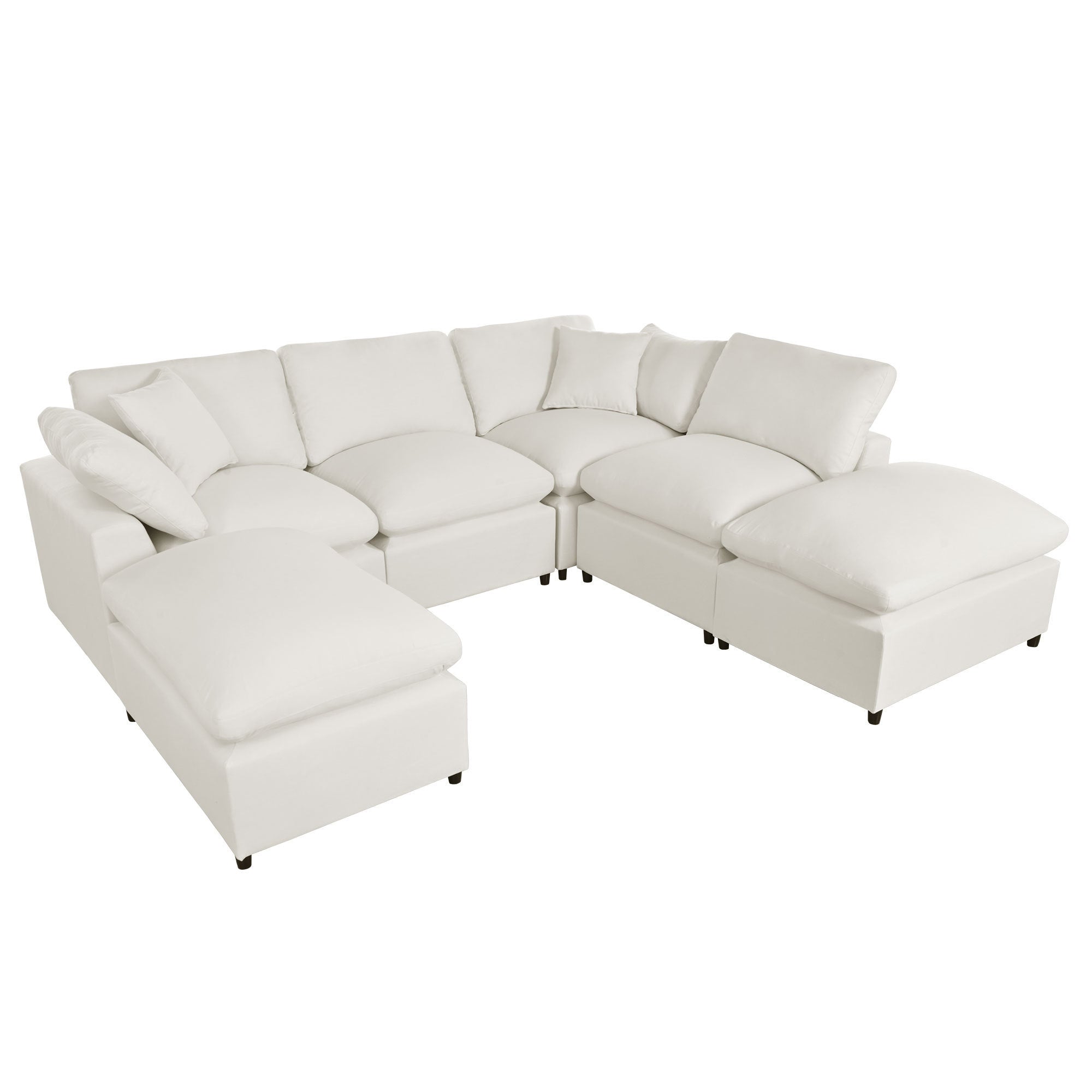 U Shaped Sectional, Large Modular Couch with Ottomans, Beige