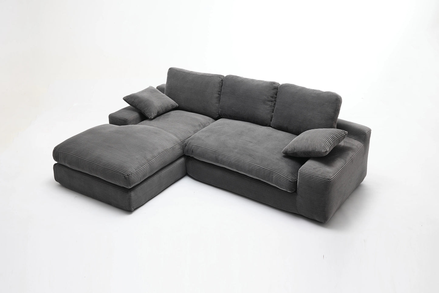 Chaise Lounge Sofa, L Shape Reversible Corduroy Couch Sectional, Grey
