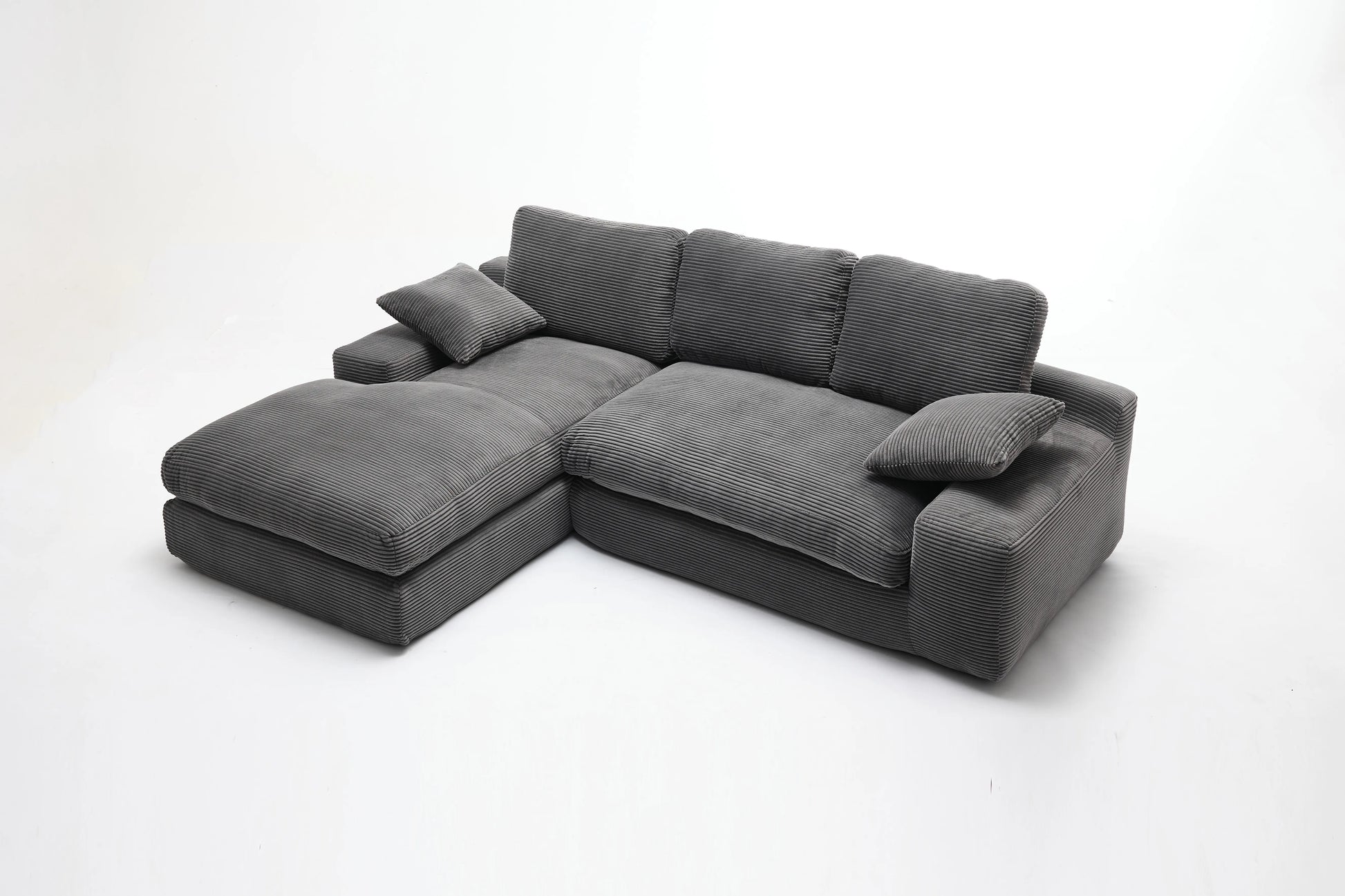 Chaise Lounge Sofa, L Shape Reversible Corduroy Couch Sectional, Grey