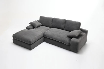 Chaise Lounge Sofa, L Shape Reversible Corduroy Couch Sectional, Grey