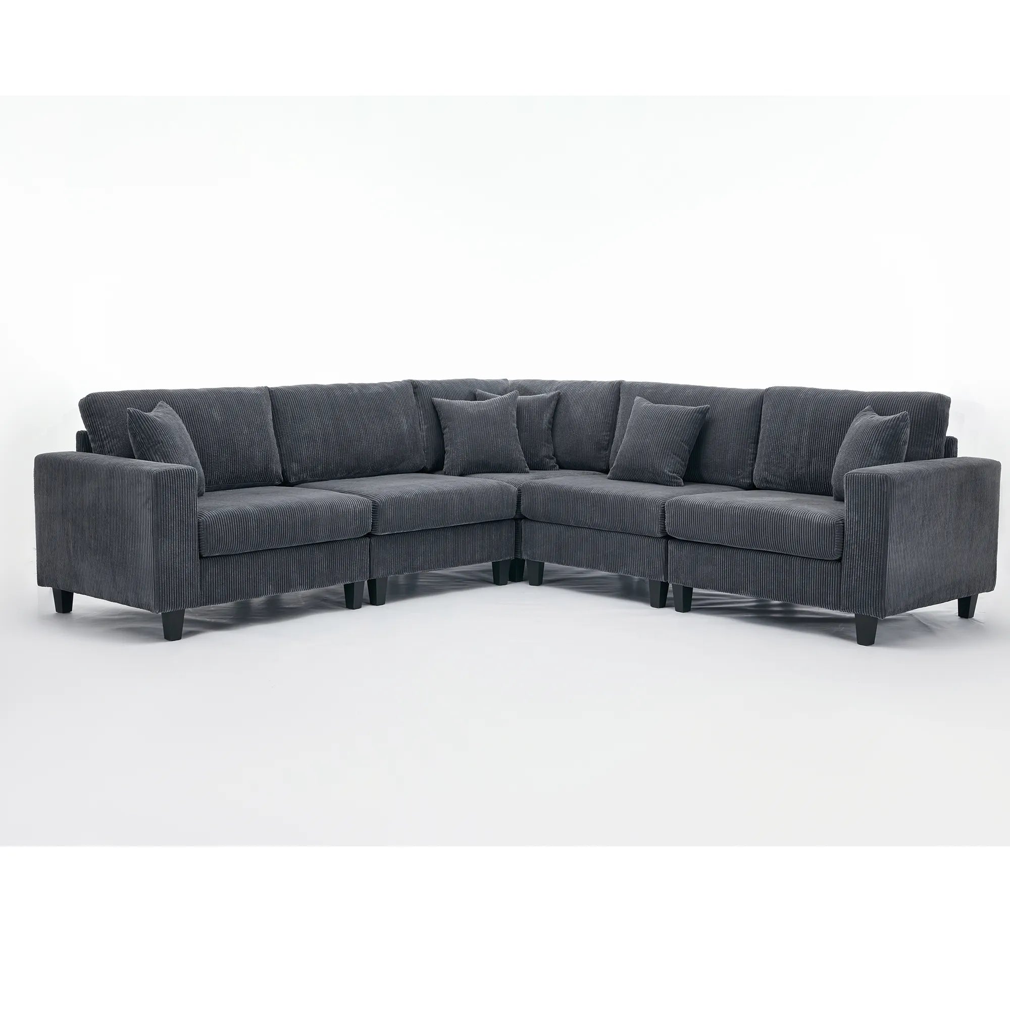 Modular Sectional Sofa, Deep Seat Corduroy Couch, Dark Gray