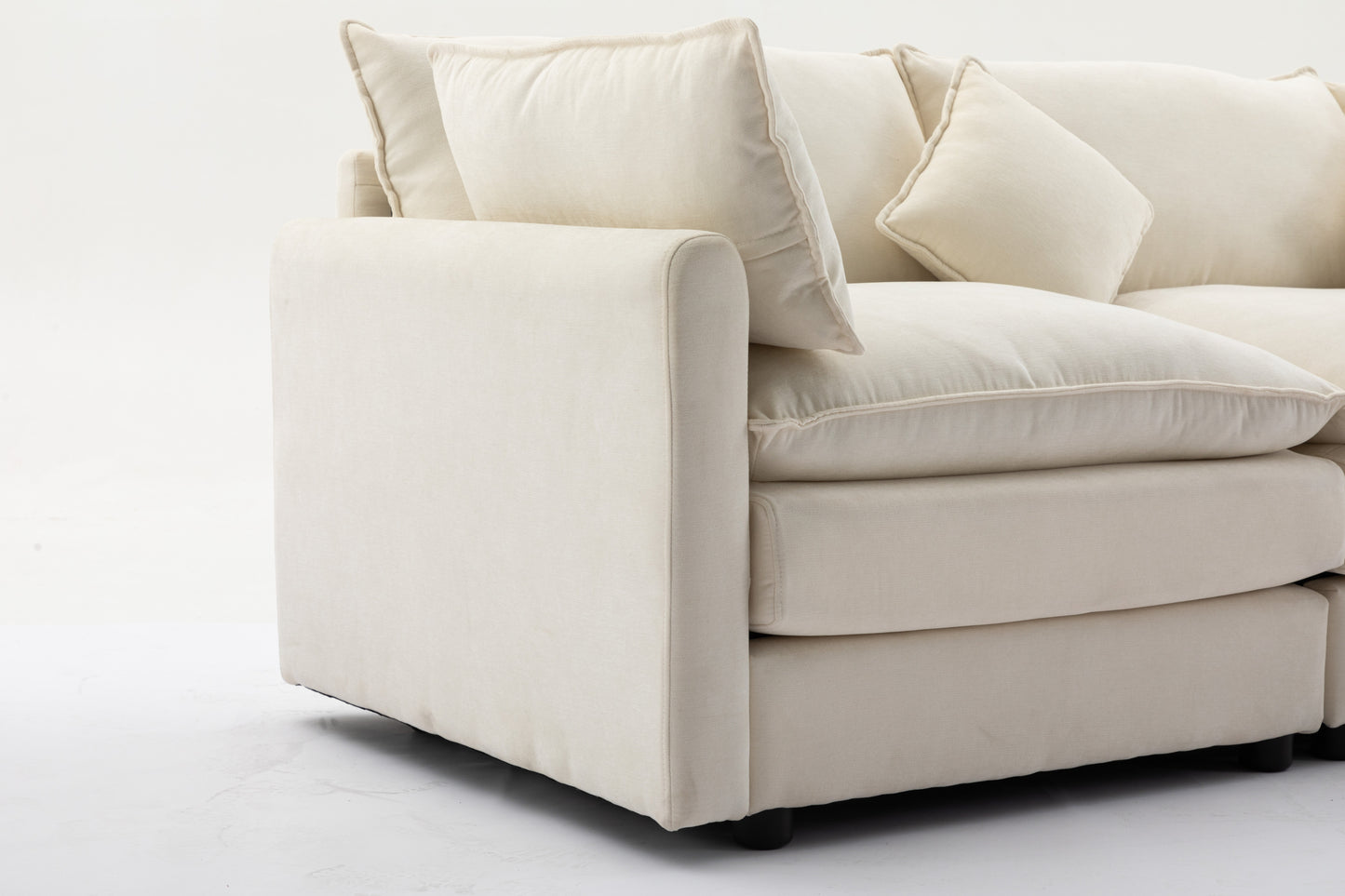 Louie Sofa L Shape, Modular Couch with Ottoman - Beige