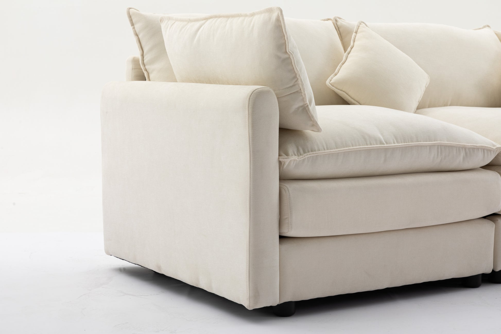 Louie Sofa L Shape, Modular Couch with Ottoman - Beige