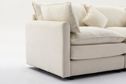 Louie Sofa L Shape, Modular Couch with Ottoman - Beige