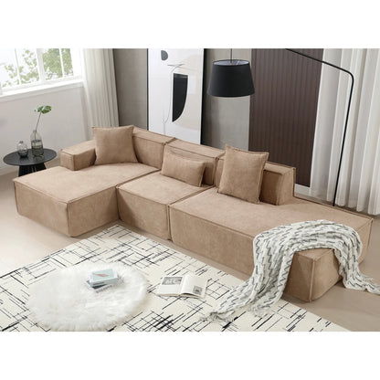 Modular Lounge Sofa, L Shaped Sectional with Chaise, Light Brown