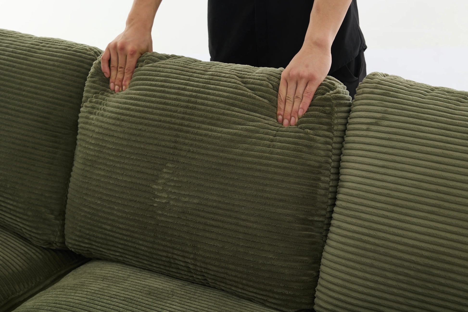 Chaise Lounge Sofa, L Shape Reversible Corduroy Couch Sectional, Green
