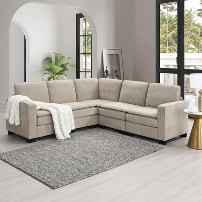 Corner Sectional Sofa, L-Shaped Comfy Couch, Khaki