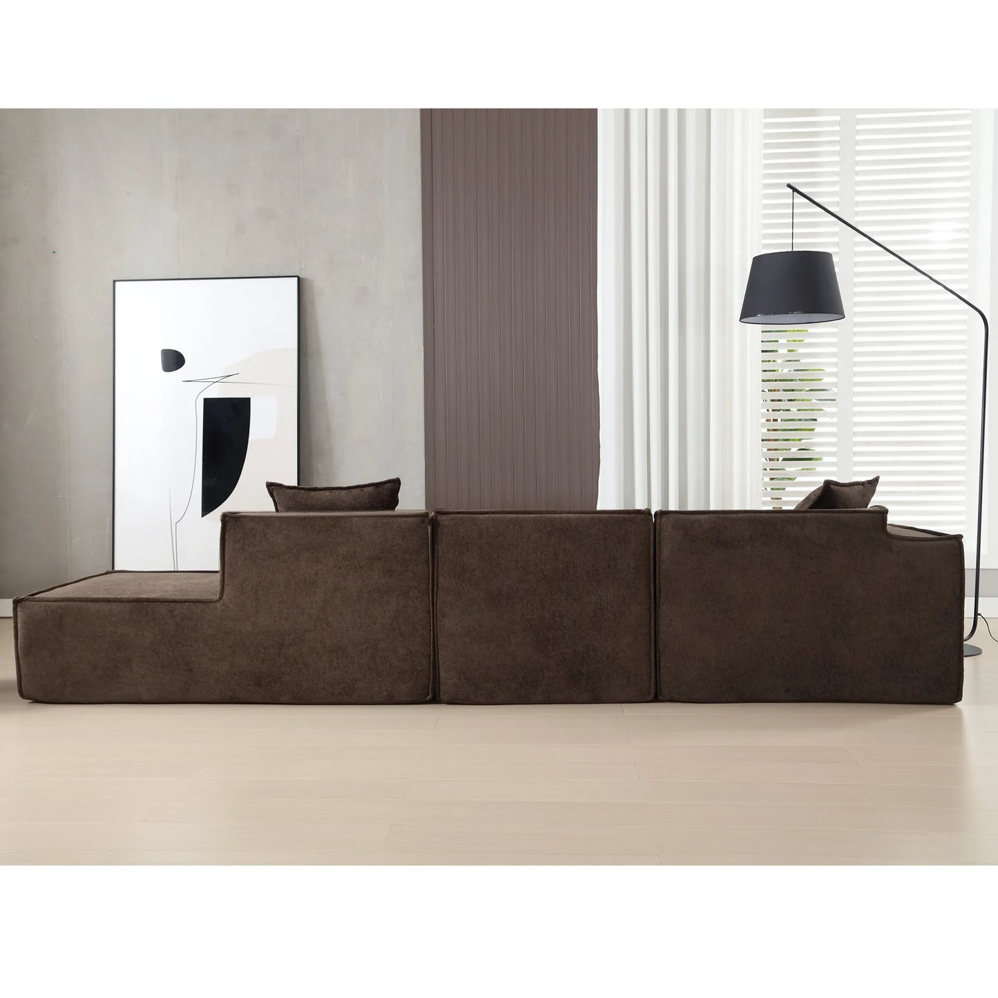 Modular Lounge Sofa, L Shaped Sectional with Chaise, Brown