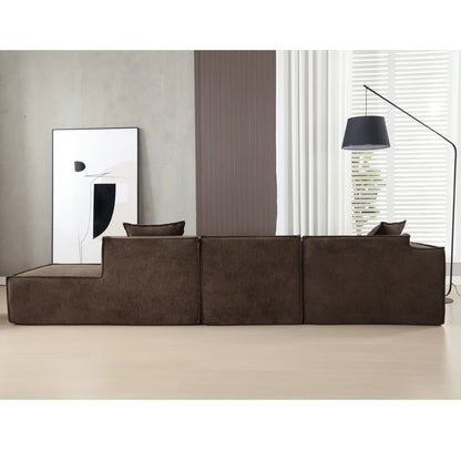 Modular Lounge Sofa, L Shaped Sectional with Chaise, Brown