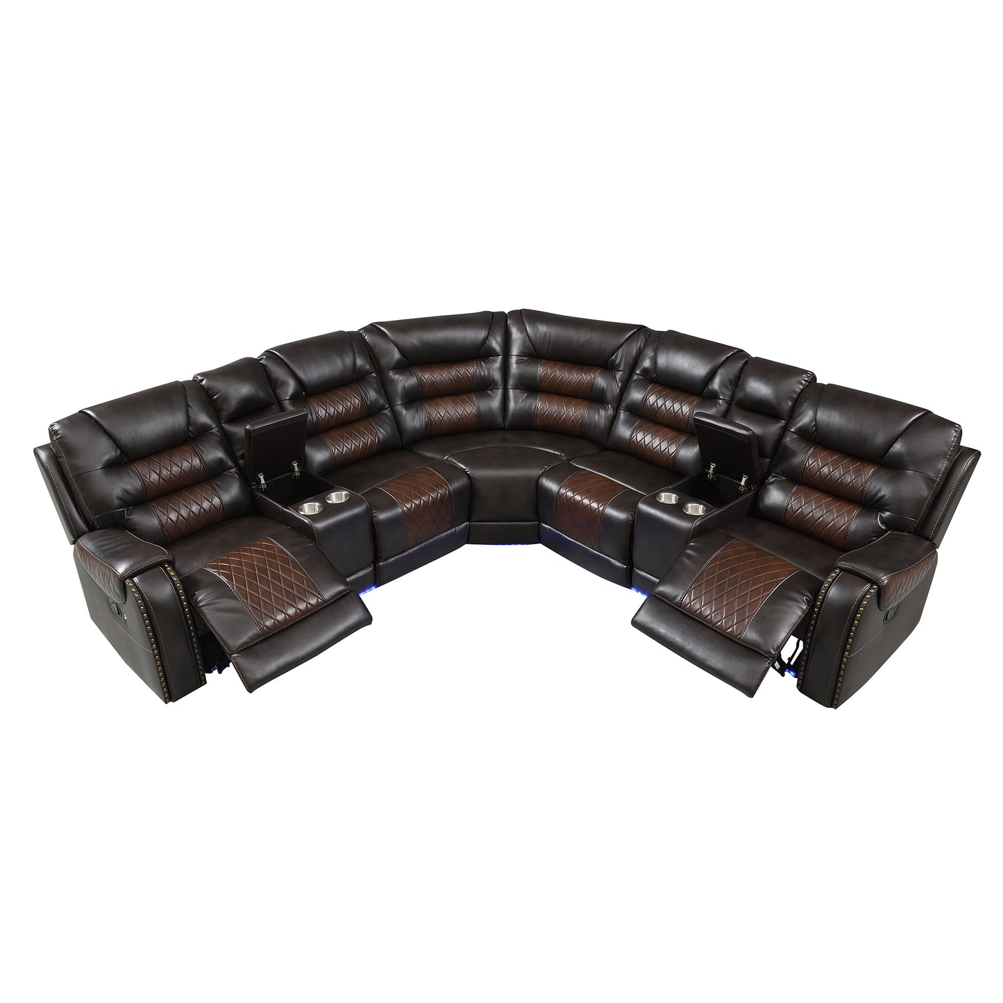 Luxury Reclining Sofa, Corner Sectional Couch Recliner, Brown